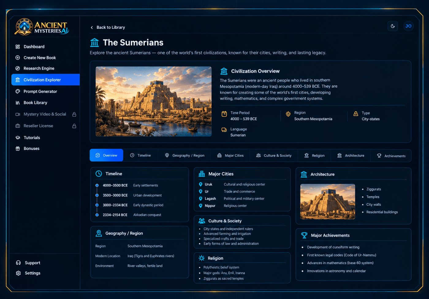 Ancient Mysteries AI Civilization Explorer module