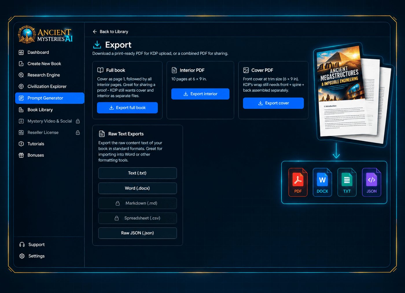 Ancient Mysteries AI Export Center module