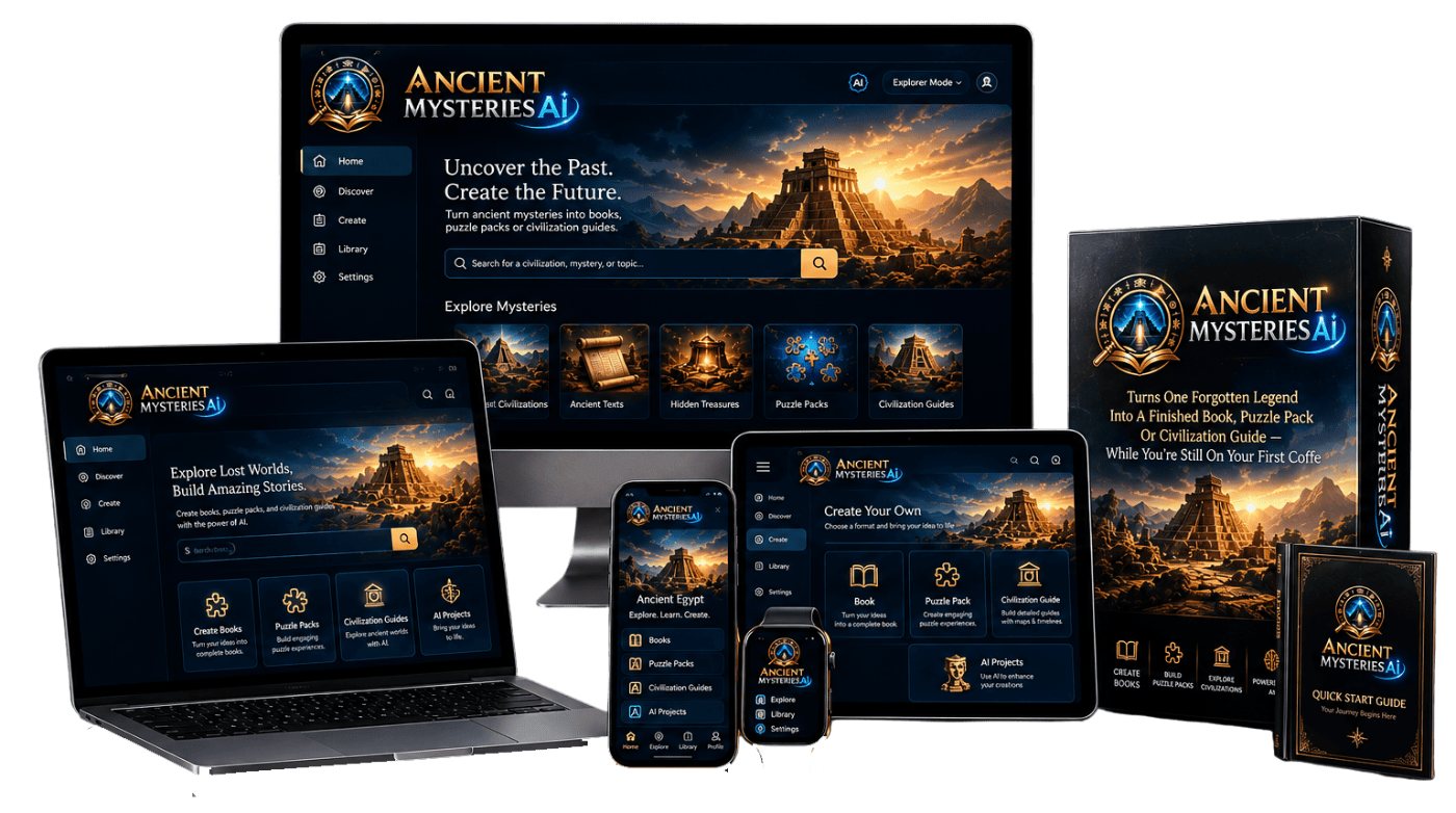 Ancient Mysteries AI review: product bundle with dashboard, books and guides