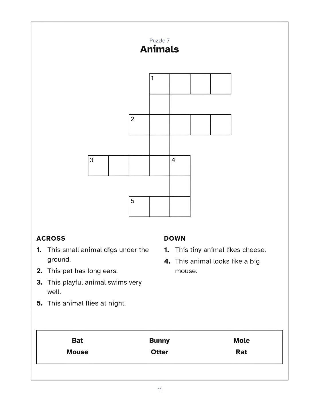 Crossword Puzzle Creator example page for ages 6-7