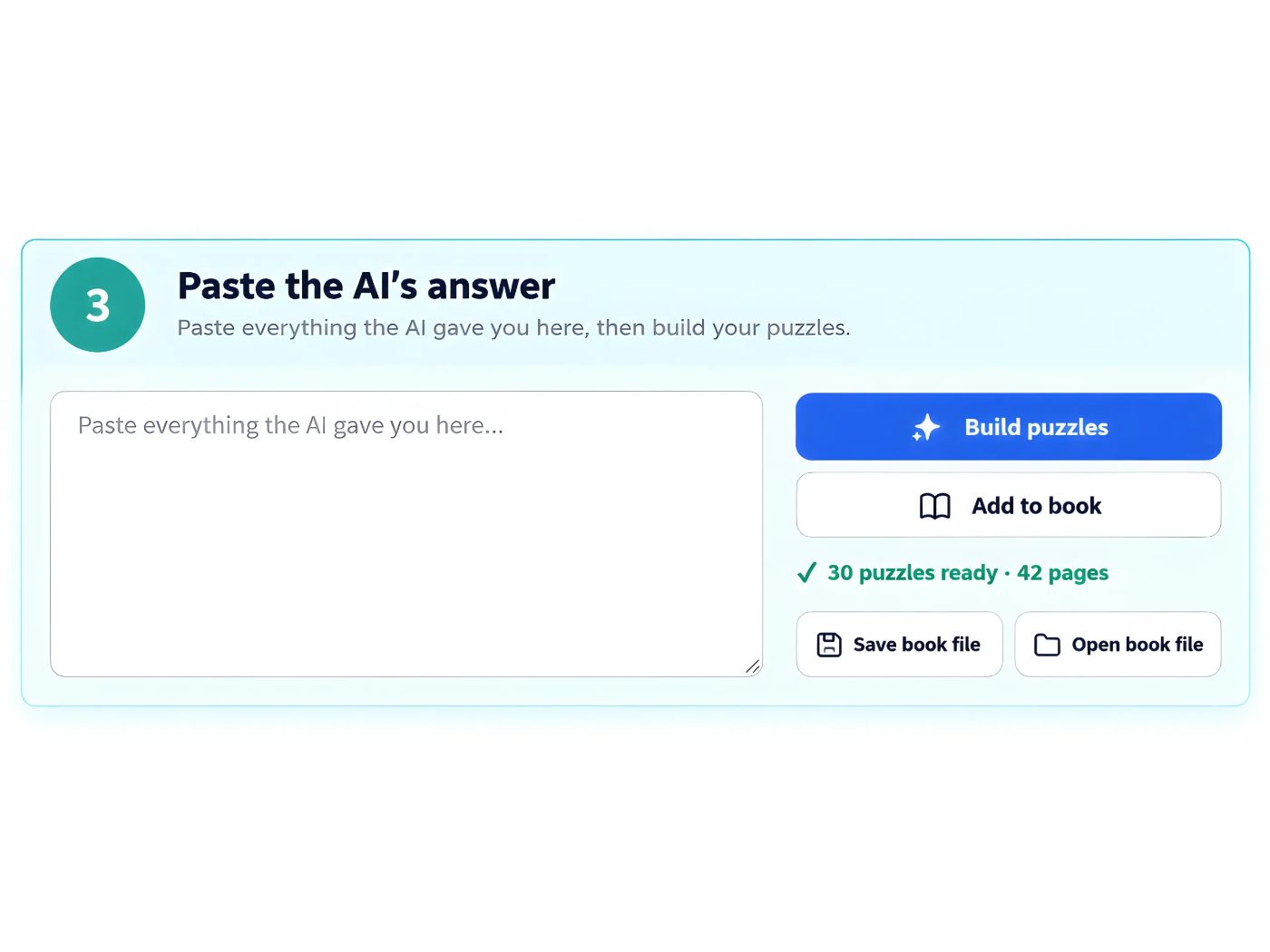 Crossword Puzzle Creator step 3: paste, build and download