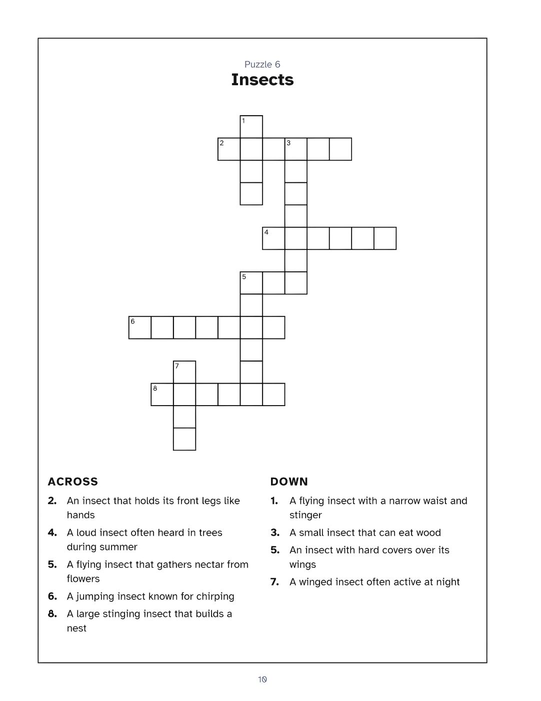 Crossword Puzzle Creator finished crossword page with numbered grid and clues