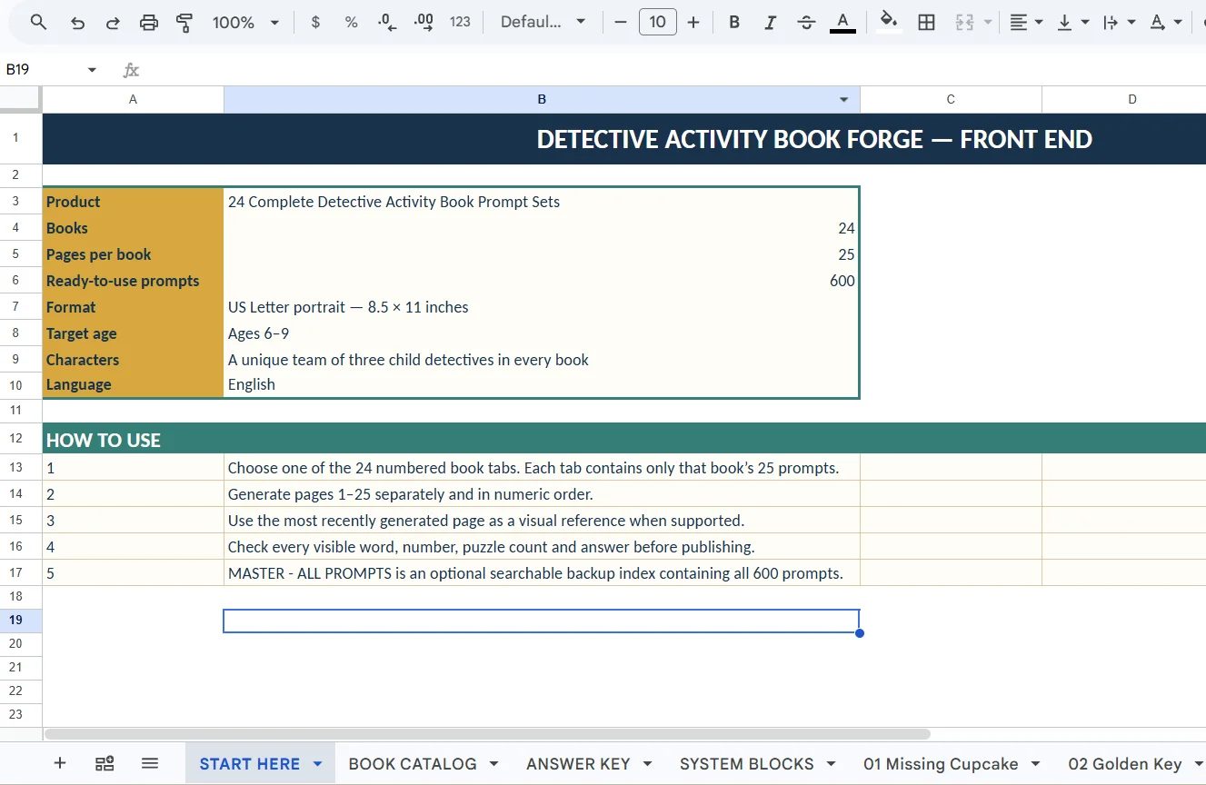 Detective Activity Book Forge organized prompt workbook