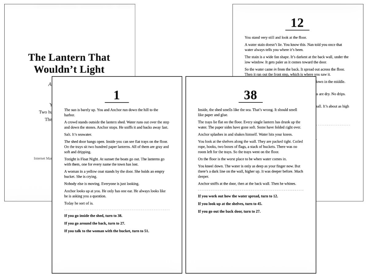 Gamebooks Empire example of a finished gamebook section with choices