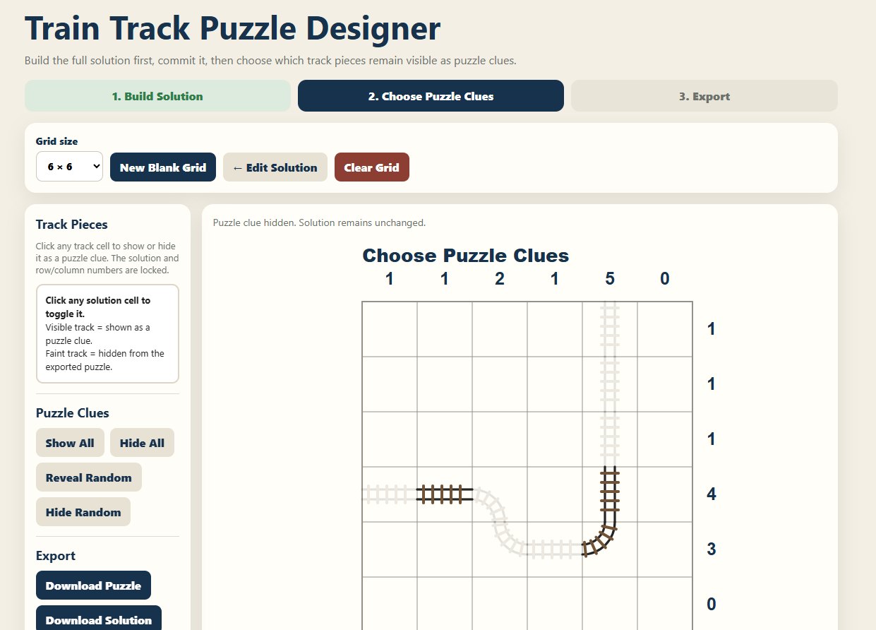 Logic Rails train track puzzle example with row and column clues