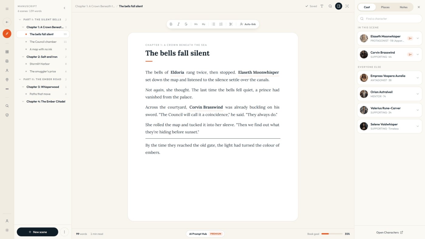 Ocean Novel in this scene panel with character and place mentions