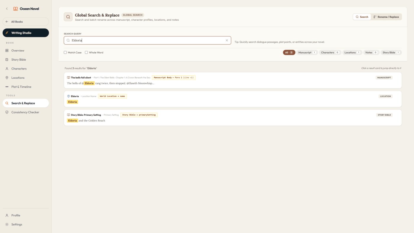 Ocean Novel global search and replace with preview