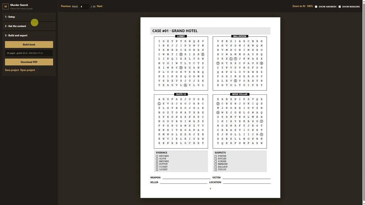 Retirement Activity Prints bonus Murder Mystery Word Search