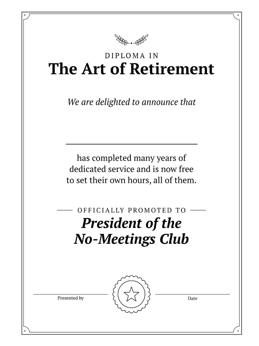 Retirement Activity Prints certificate of retirement page