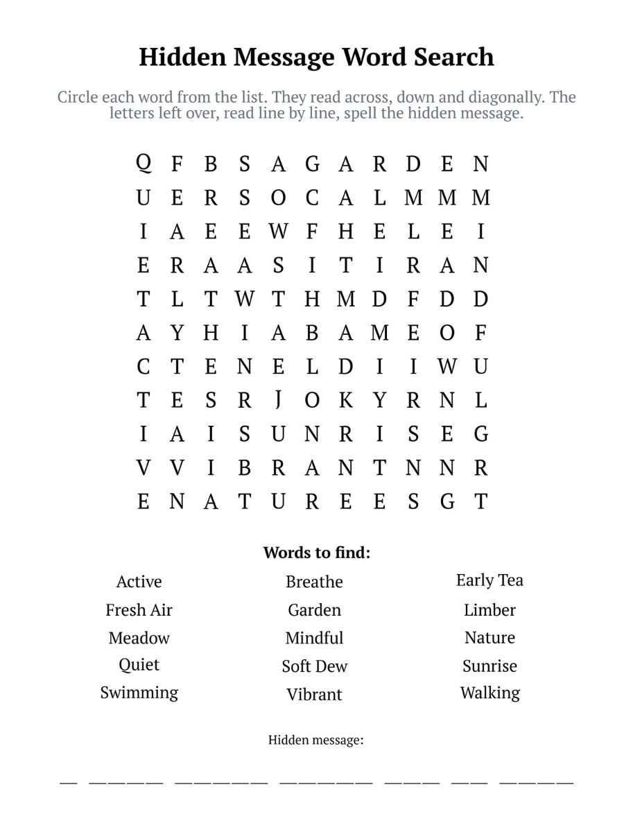 Retirement Activity Prints hidden message word search page