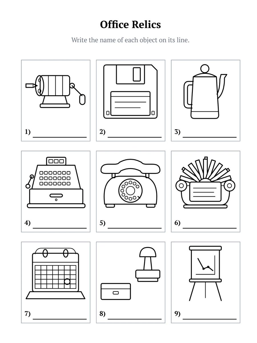 Retirement Activity Prints Office Relics trivia page