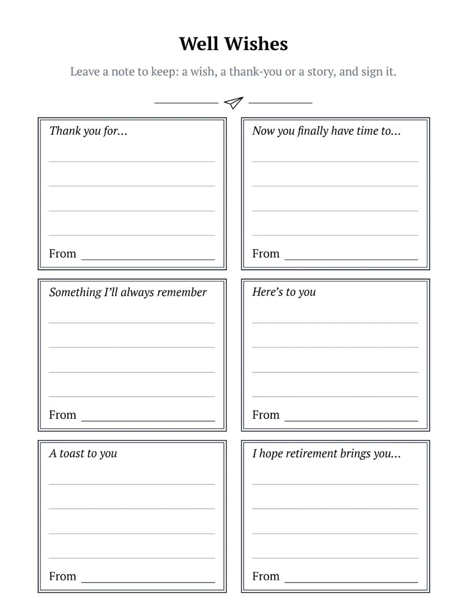 Retirement Activity Prints well wishes and signatures keepsake page