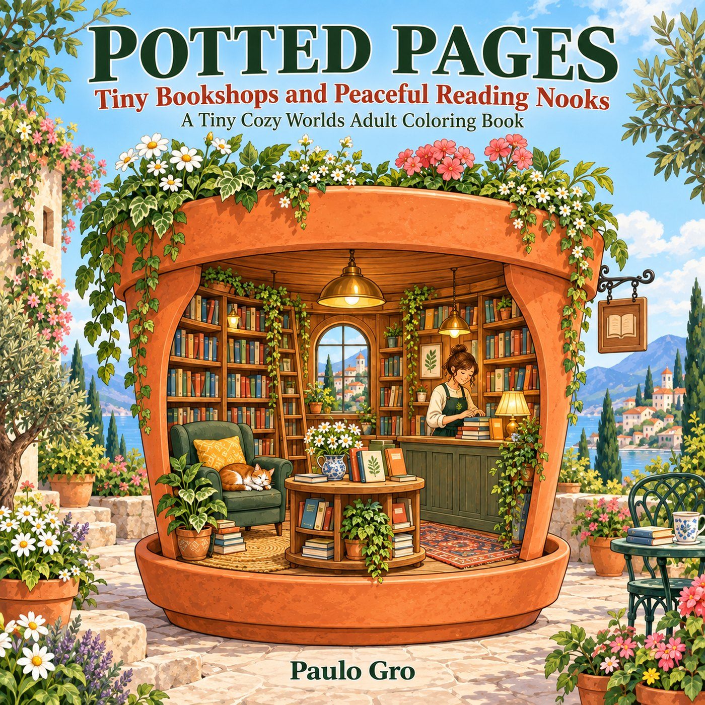 Tiny Worlds Agentic Prompts review: Potted Pages coloring book cover made by the agent