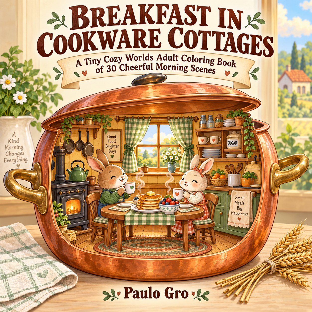 Tiny Worlds coloring book cover: Breakfast in Cookware Cottages