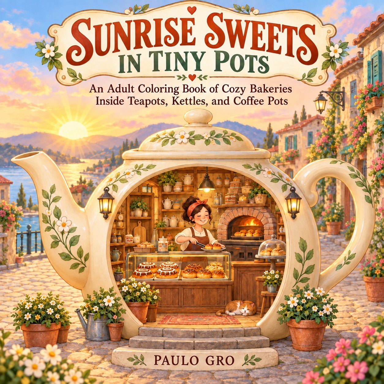Tiny Worlds coloring book cover: Sunrise Sweets in Tiny Pots